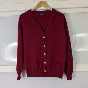 Scotch House 100% Pure Lambswool Red Cardigan Gold Ornate Buttons Made Scotland